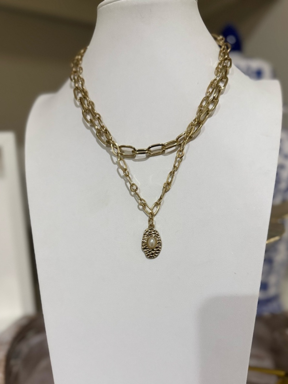 Set of 2 Separate Gold Tone Paperclip Chain Necklaces